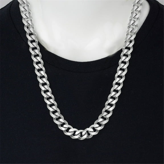 Punk Cuban Link Chains Male 7mm 14K White Gold Long Choker Neck Necklace For Men Women Fashion Collar Jewelry Gift
