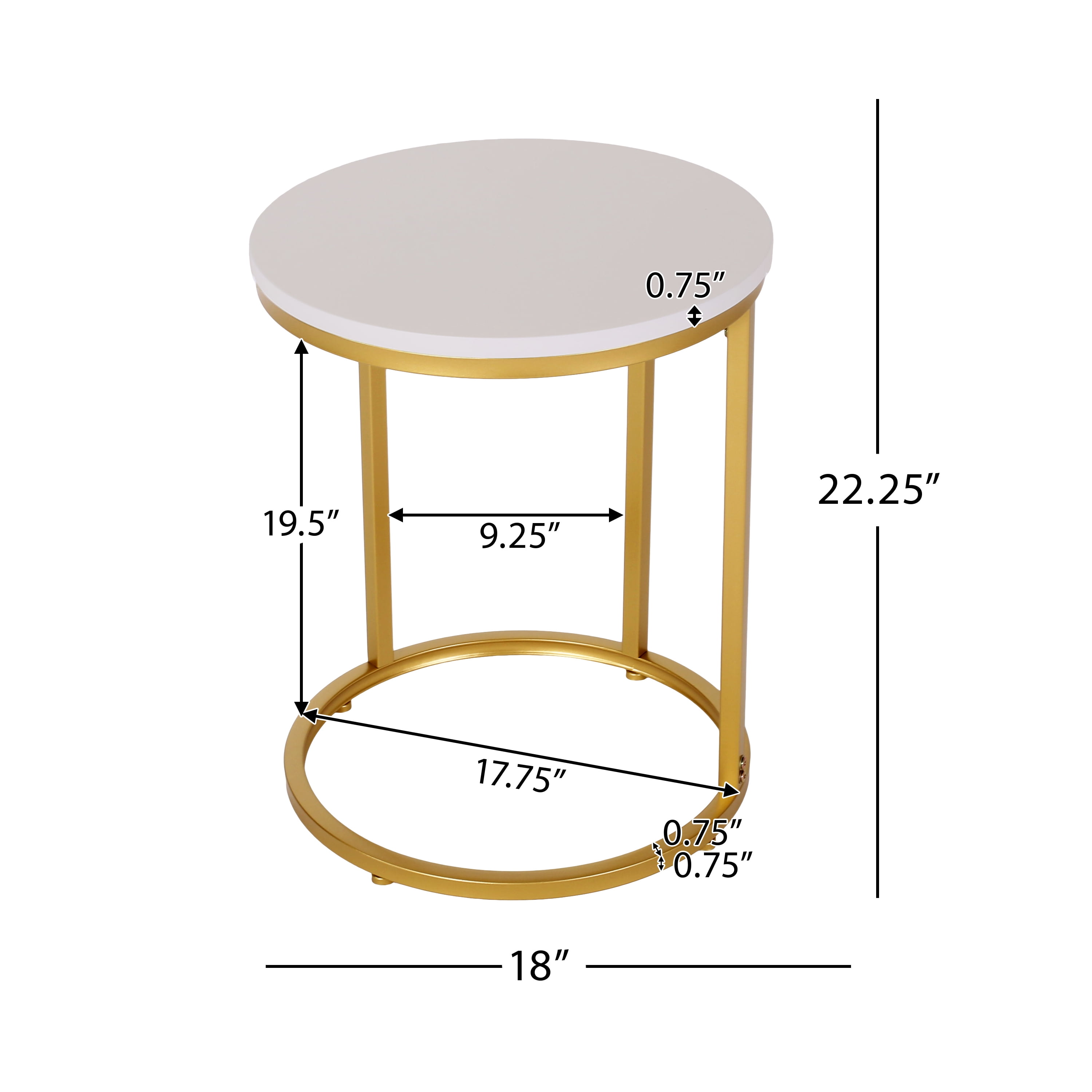 Euroco Round End Table,Modern Side Table Nightstand with Metal Frame and C-Shape Design for Small Space,Living Room, Bedroom