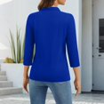 thumbnail image 4 of Delconic Women’s V Neck Three Quarter Sleeve Blouse Casual Loose Fit Collared Top with Pocket for Daily Wear Office School Blue 2XL, 4 of 7