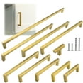 thumbnail image 1 of Modket M1603 Modern Euro Square Cabinet Handle 304 Stainless Steel — 10-1/2" Overall Length, 10-1/8" (256mm) Hole Centers, Brushed Satin Brass Gold— 1-Pack, 1 of 6