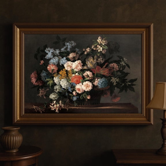 Dark Floral Still Life Poster Antique Style Home Decor UNFRAMED Poster, Wall Art for Decor, Present, 8x12