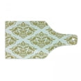 thumbnail image 1 of Damask Cutting Board, Baroque Victorian Design with Floral Swirls Dots for Classical Lovers, Decorative Tempered Glass Cutting and Serving Board, Wine Bottle Shape, Yellow and White, by Ambesonne, 1 of 1
