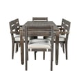 thumbnail image 5 of 7 Piece Outdoor Patio Dining Table Set, Wood Backrest Armchair and Rectangle Dining Table Set, 5 of 8