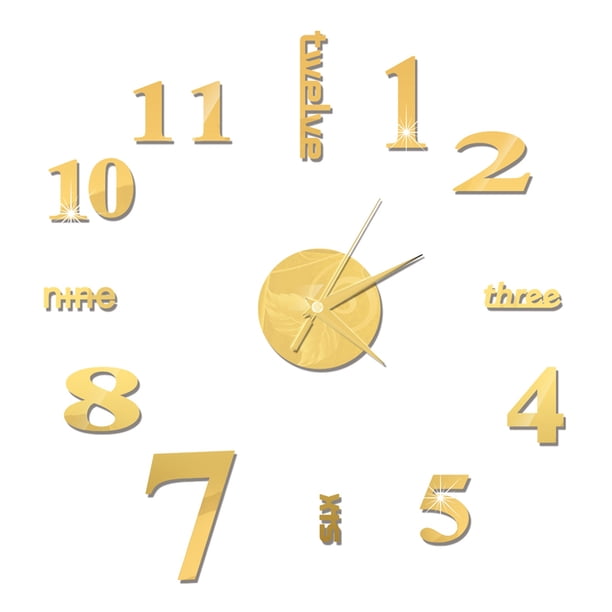 leyfeng Reloj de pared DIY, reloj de pared con espejo sin marco, pegatinas de pared silenciosas grandes para sala de estar y hogar