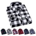 thumbnail image 3 of Camisa a cuadros para hombre, cuello vuelto, manga larga, botón de una sola fila, Top clásico para hombres y niños, 3 of 5