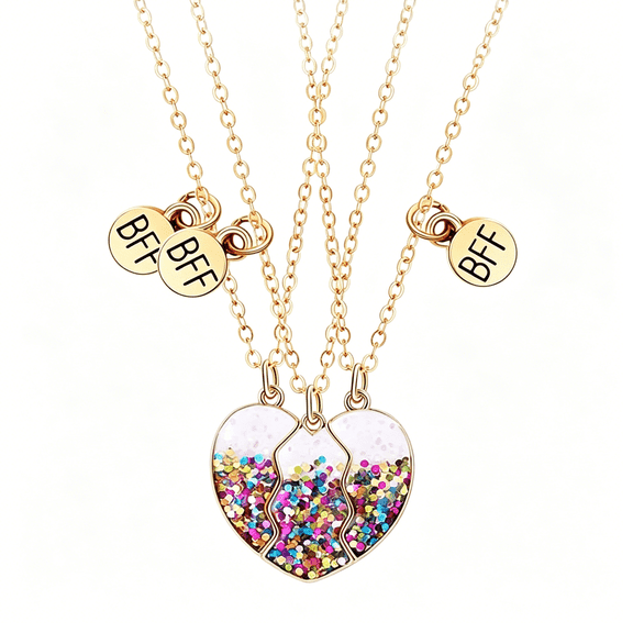 DESIGNICE Best Friend Necklaces for 3 Matching Heart Pendant Magnetic Bff Friendship Necklace