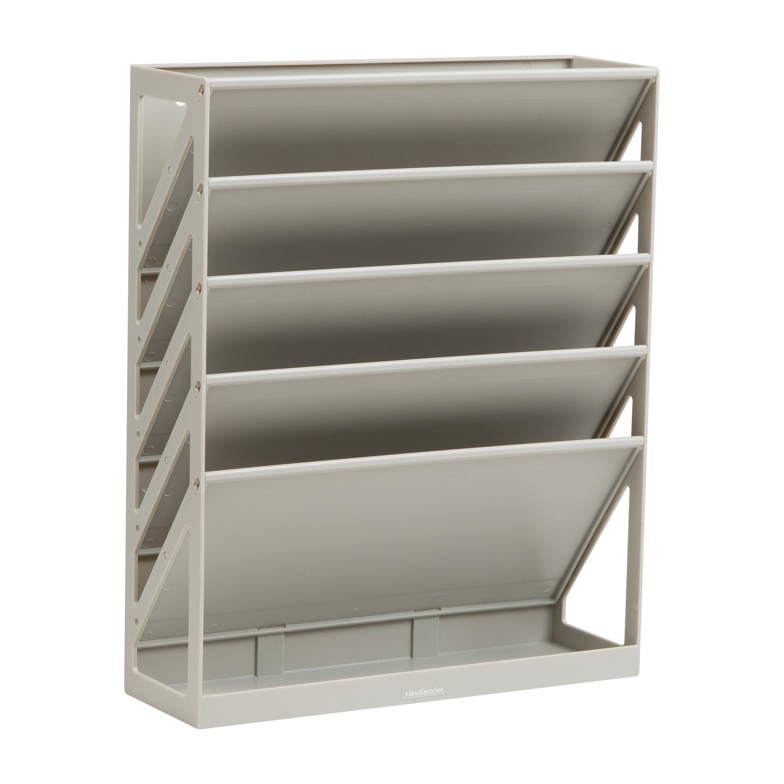 Mind Reader 5-Tier Vertical File Storage, Desktop Organizer, Wall Mount, Office, Plastic, 13"L x 4.25"W x 16"H, Beige