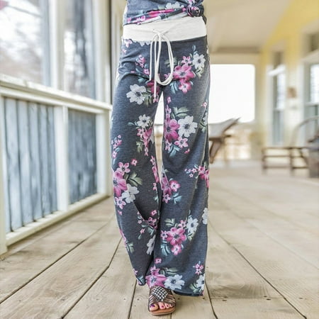 

SBYOJLPB Length Pants Clearance Women S Comfy Casual Pajama Floral Print Drawstring Lounge Wide Leg Pants Rollbacks