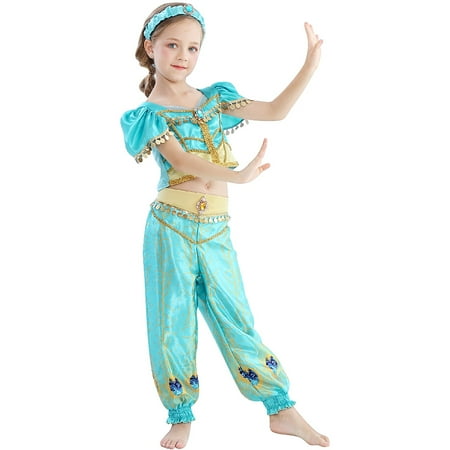 KAWELL 3-Piece Arabian Princess Costume Set, Aladdin Themed Outfit with Cape