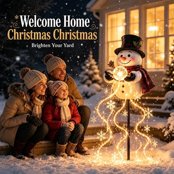 Christmas Clearance,Snowman Magic Fountain Garden Light, Flowing Snowflake LED Christmas Stake Light, Solar Powered Cascading Warm Glow Outdoor Yard Decor for Lawn