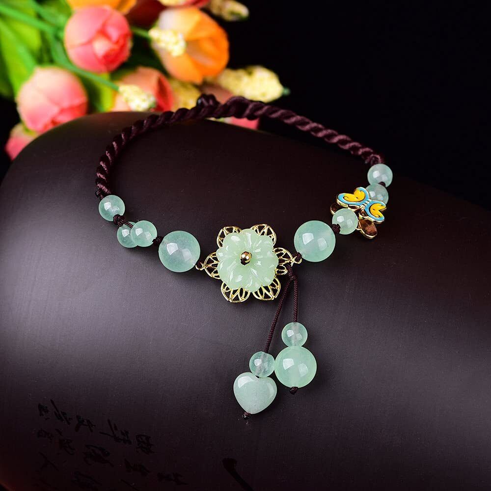 Adjustable Green Jade Flower Bracelet Anklet Jewellery Amulet Women Luck Bangle