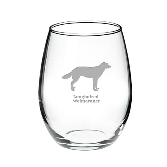 Longhaired Weimaraner Deep Etched Stemless Red Wine Glass