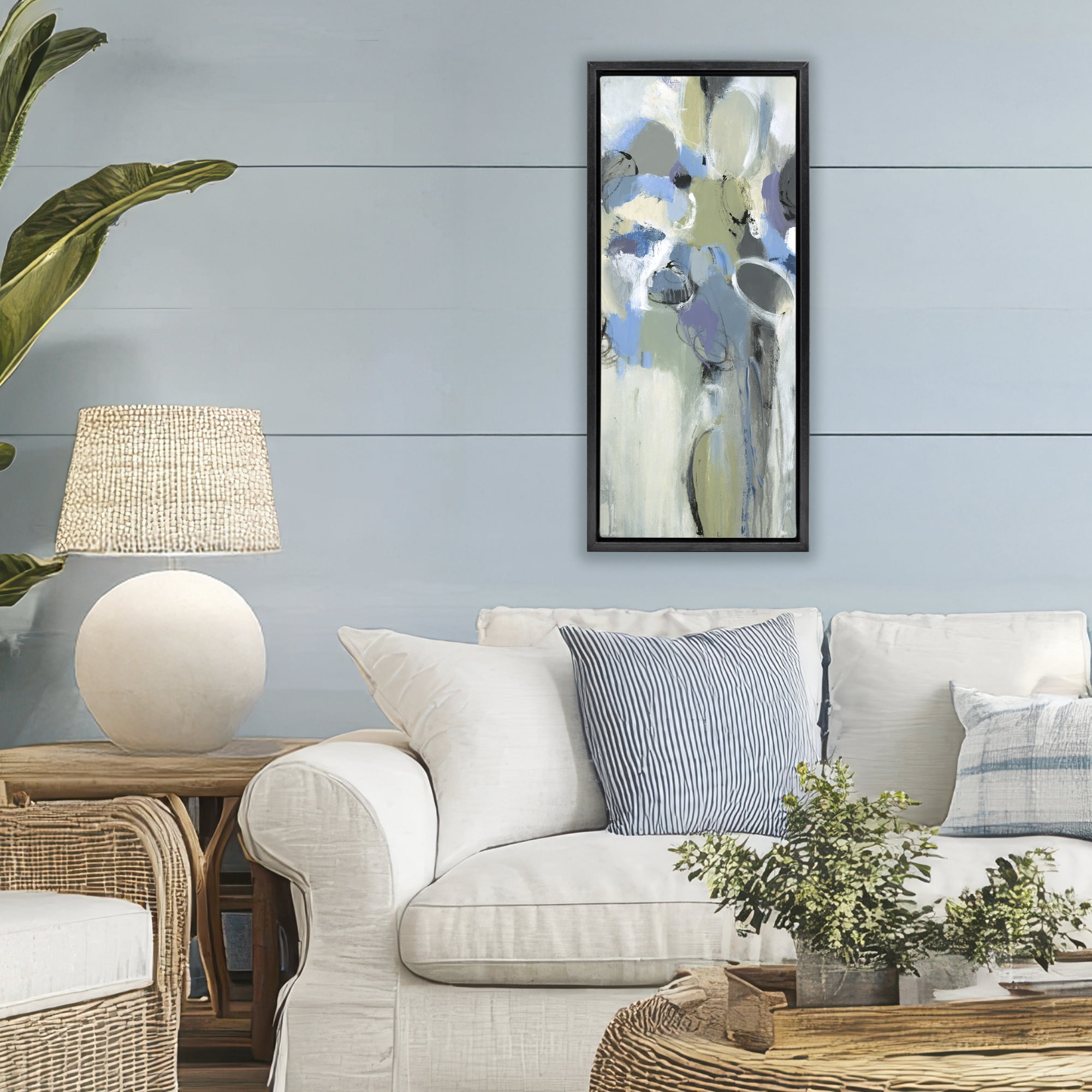 Stupell Industries Beige & Blue Abstraction Black Framed Floater Canvas Wall Art, design by Lisa Ridgers