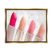 Stupell Industries Stylish Lipstick Assortment Dazzling Glam Makeup Graphic Art Metallic Gold Floating Framed Canvas Print Wall Art, Design by Kim Allen