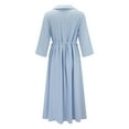 thumbnail image 5 of Dyfzdhu Cotton Linen Dresses for Women 2024 Summer Vintage Short Sleeve Flowy Beach Dress Collar V Neck Button Down Pleated Midi Dress Blue, 5 of 8