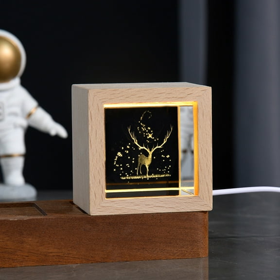 3D Deer 1.9 Inches Crystal Night Light with Warm White LED Light, Glass Lamp Table Lamp as a Birthday and Christmas Gift for Teens Boys and Girls,Square