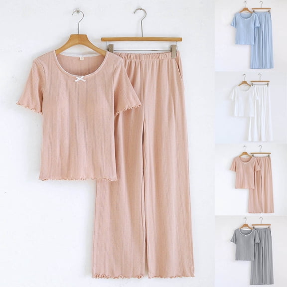 FNFYFH Womens T-Shirt Built-in Bra Padded Tops Short Sleeve Nightgown Soft Cotton Sleepwear Loose Fit Casual Pajamas Sets