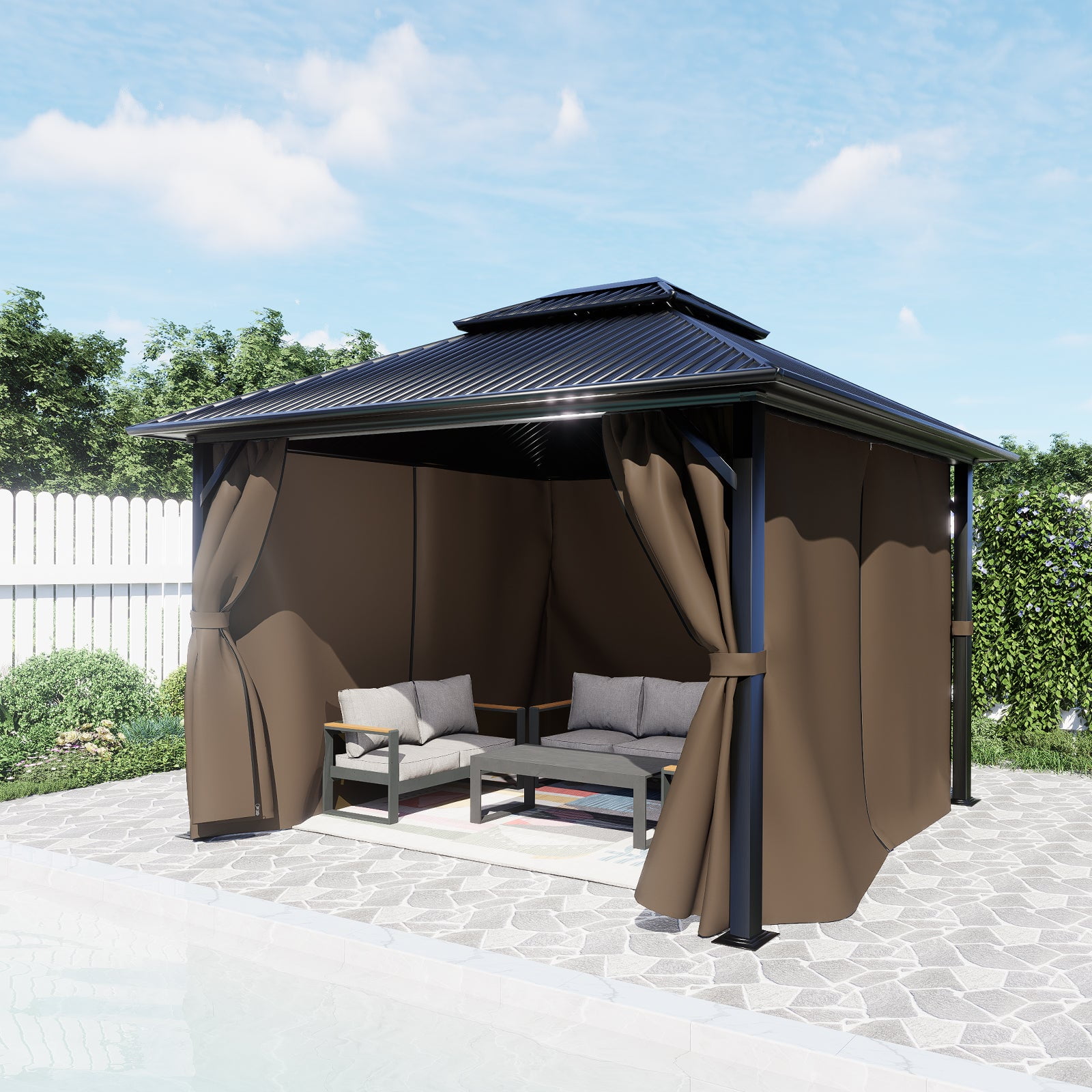 BPS 12'x16' Gazebo Replacement Curtain, Universal 4-Privacy Panel, Outdoor Gazebo Sidewalls with Zipper for Garden, Patio, Yard (Curtains Only)