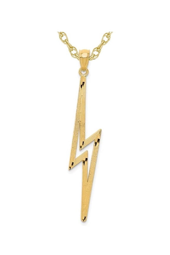14K Yellow Gold Polished Lightning Bolt Pendant Necklace with Chain for Women
