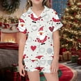 thumbnail image 2 of CAIVO Girls Polka Dots Printed 2 Piece Pajama Sets Lapel Short Sleeve Button Down Shirt With Shorts Children Kids Homewear Nightwear, 2 of 4