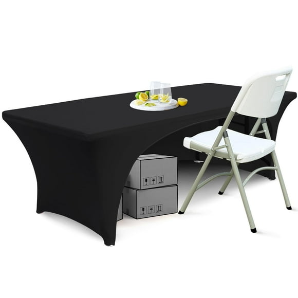 Funda de mesa ABCCANOPY Spandex con respaldo abierto, mesa de 6 pies, negra