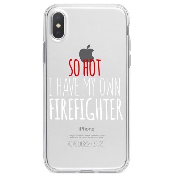 DistinctInk Clear Shockproof Hybrid Case for iPhone XR (6.1" Screen) - TPU Bumper Acrylic Back Tempered Glass Screen Protector - So Hot I Have My Own Firefighter