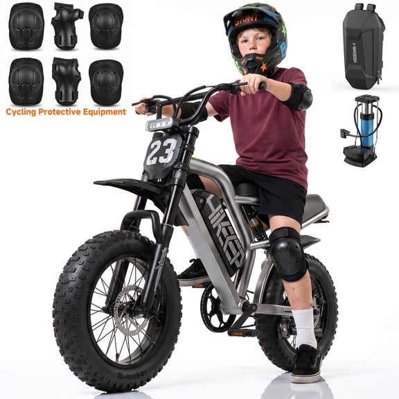 16" Teenagers Electric Bike 750W 1500W Peak Motor, 48V 15Ah Removable Battery, Fat Tire Ebike for Age 7 , Full Suspension E-Mountain Bicycle, UL2849