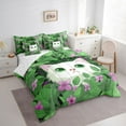 thumbnail image 4 of Homewish Kawaii Garden Cat Bedding Comforter Set 7pcs, Cartoon Kitten Animal Queen Bedding Sets, Green Leaf Plant Reversible Queen Sheet Sets, Super Cozy Room Decor, 4 of 8