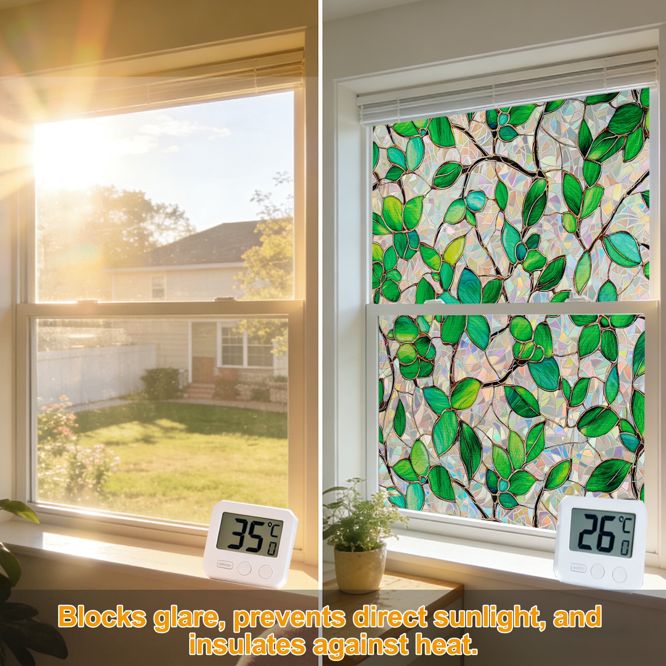 Countewol Window Privacy Film with Installation Tools Home Decorative Colored Glass Window Stickers Reusable electrostatic Rainbow Stickers
