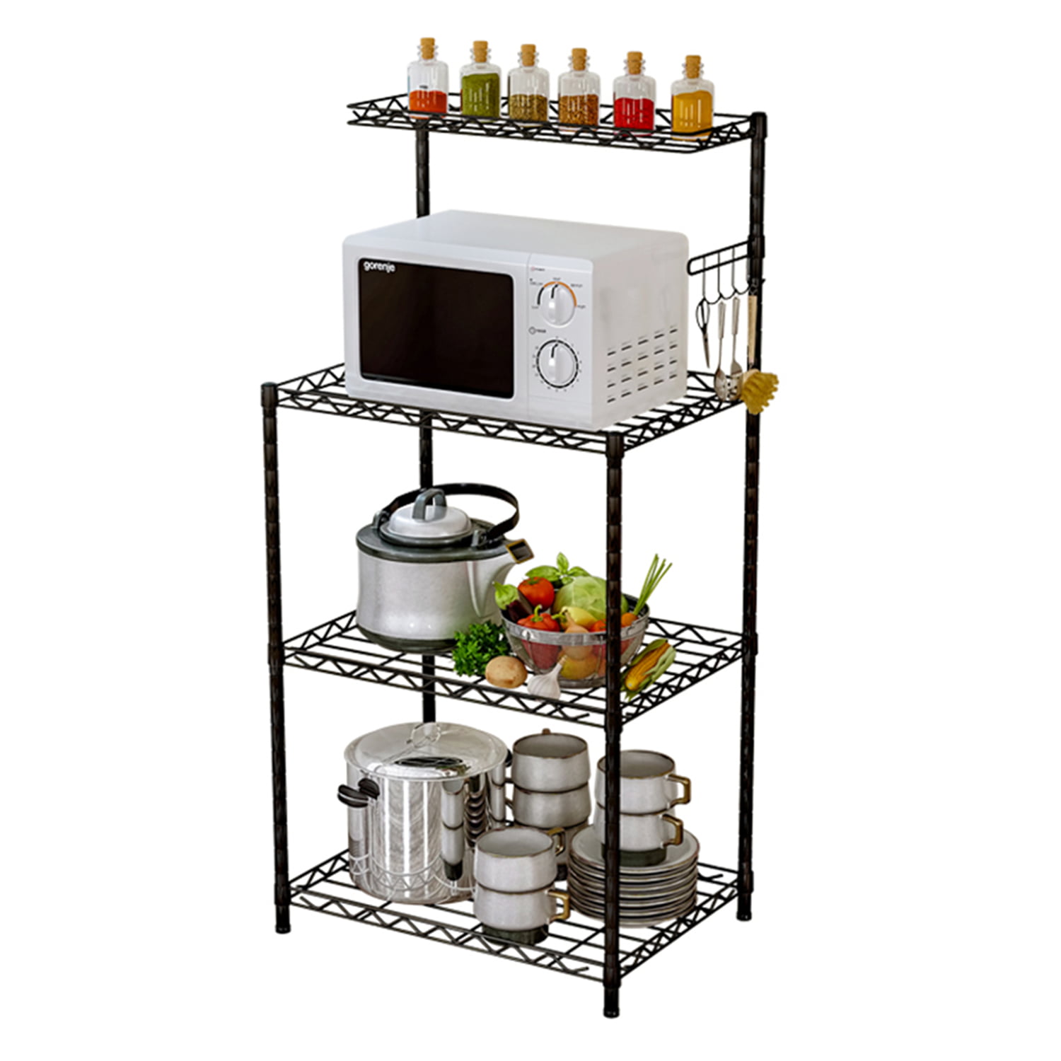 Versatile 4 Tier Bakers Rack Microwave Stand Kitchen Oven Adjustable Rack With Wire Mesh Grid Shelves Multifunctional Storage Rack With 5 Side Hooks Walmart Canada