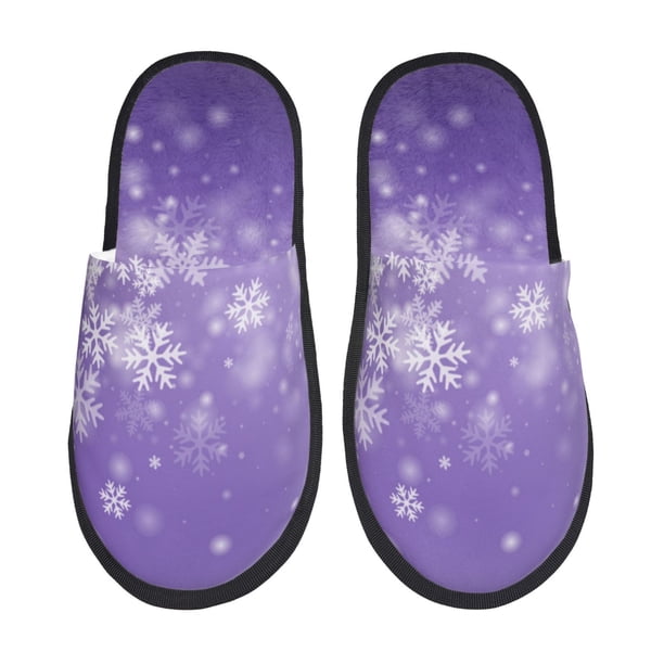 Fotbe Snowfall Sky White Purple Pantuflas Peludas para Mujer con Estampado, Zapatillas de Peluche, Zapatos de Invierno para Casa, Uso Interior y Exterior-Large