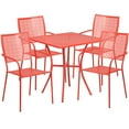 thumbnail image 2 of BizChair Commercial Grade 28" Square Coral Indoor-Outdoor Steel Patio Table Set with 4 Square Back Chairs, 2 of 5