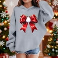 thumbnail image 2 of Lorytime Christmas Hoodies for Teen Girls Unisex Bow Sweatshirt Long Sleeve Pullover Drop Shoulder Festive Tops Gray, 2 of 4