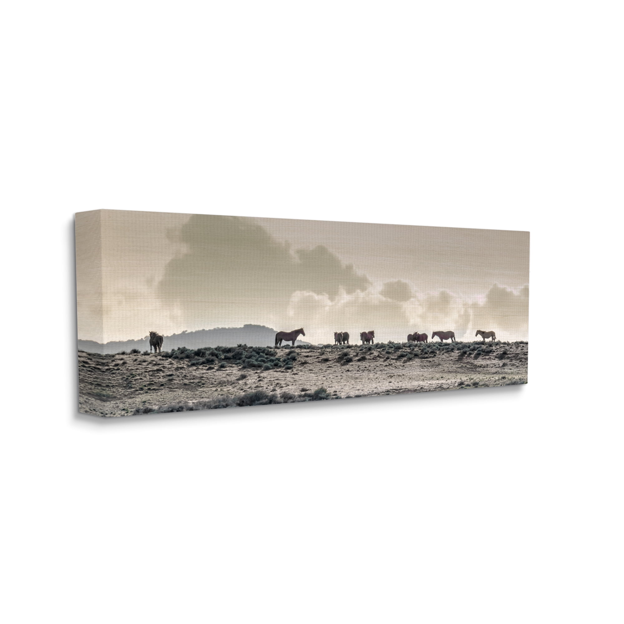 Stupell Industries Horses in Vast Landscape Landscape Photography Gallery Wrapped Canvas Art Print Wall Art, 30 x 13