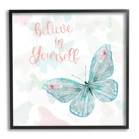 Believe In Yourself Butterfly Phrase Animals & Insects Graphic Art Black Framed Art Print Wall Art