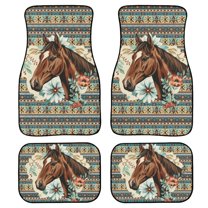 Renewold Southwest American Tribal Horse Flower Car Floor Mats 4 PCS with Rubber Backing Universal Fit Front & Rear Auto Rugs Full Set, Car Interior Decor for Car SUV Van Trucks