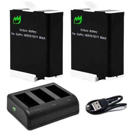 Replacement for GoPro ADBAT-011 Enduro Battery (2-Pack 1730mAh) and Triple USB Charger