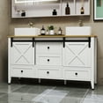 thumbnail image 2 of Craftian 60'' Bathroom Vanity with 2 Sink Combo & Barn Door, Farmhouse Freestanding Bathroom Storage Cabinet with 5 Drawers, White, 2 of 10