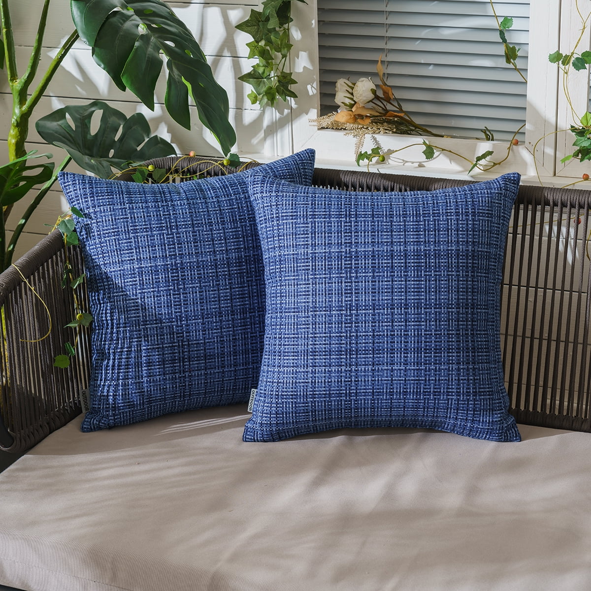 KBOOK Outdoor Throw Pillow Covers Waterproof Weave Pillow Cases for Patio Garden, 2 Pack, 18" X