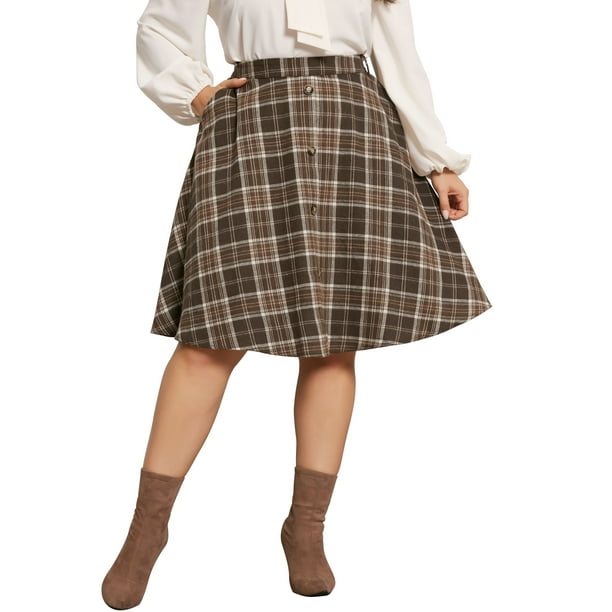 Falda vintage de talla grande para mujer Agnes Orinda, con botones frontales, cintura alta elástica, estilo A-line y bolsillos, 4X marrón