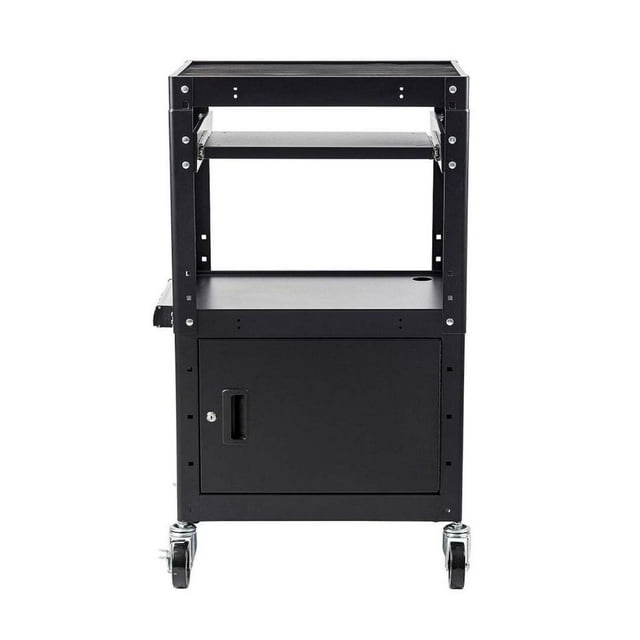 Pearington Chariot de Présentation Roulant en Métal avec Boîte de Rangement pour Projecteur Vidéo, TV, Ordinateurs Portables, Imprimantes, 4 Roues, 4 Prises, Cordon de 12 Pieds, Noir