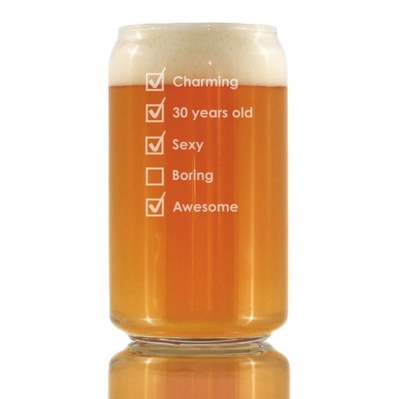 Bevvee Beer Can Pint Glass 16 oz Check Box Bday 30 Gifts for Beer-Loving Friends Celebrating Their 30th Birthday Beer Glasses