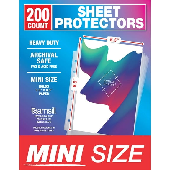 Mini Sheet Protectors 200 Pack, 5.5 x 8.5 Inch Page for 3 Ring Binder, Heavy Duty, Clear Protector Sheets, 7 Hole, Top Loading, Acid Free