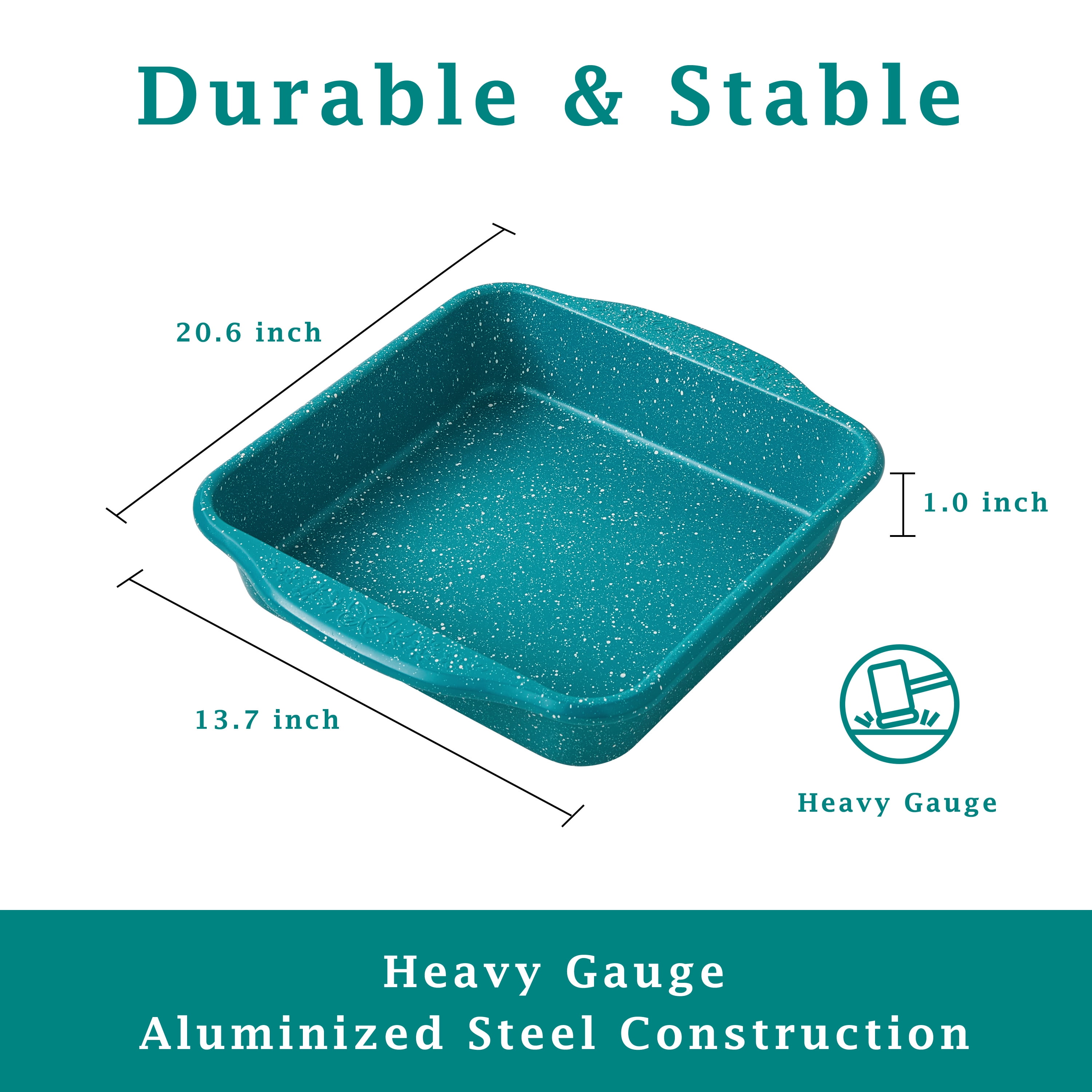 (3 pack) The Pioneer Woman Teal Speckle Timeless 8-inch Nonstick Aluminized Steel Square Cake Pan