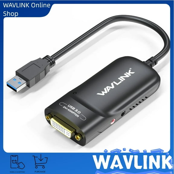 Wavlink USB 3.0 to DVI External Video Card / Video Graphic Display Adapter with Audio Port supports 2048 × 1152 Resolution for Multiple Monitors Widows and Mac