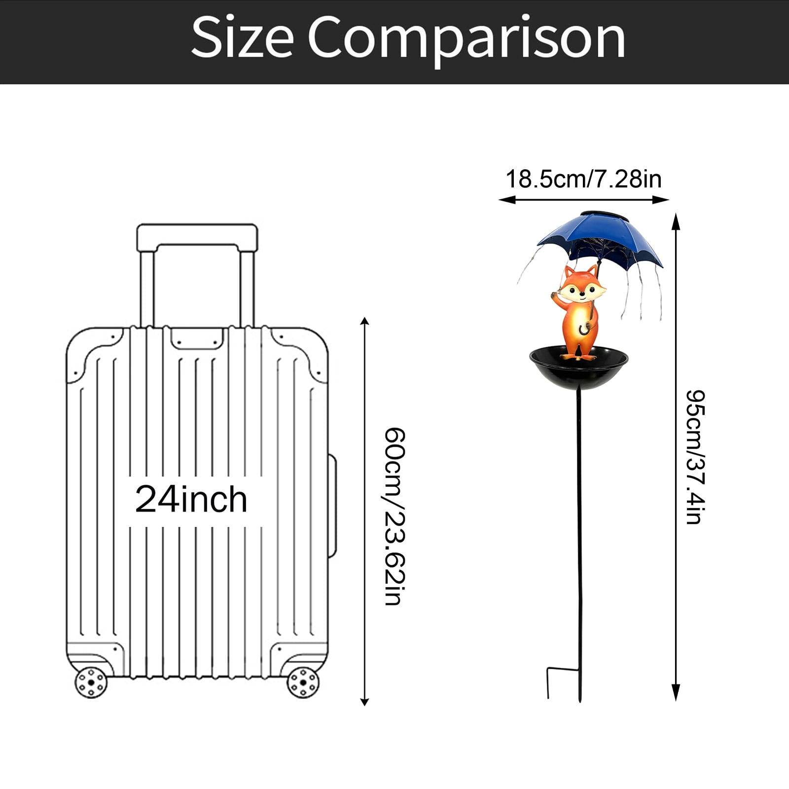 Solar Bird Feeder for Outside, Cute Fox Garden Statue with Umbrella, Outdoor LED Decor Lights, Yard Art Ornament for Patio Lawn Path, Unique Easter Decorations A