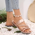 thumbnail image 2 of Summer Sandals for Women Footbed Solid Color Open Toe Slip-On Comfortable Elastic Strap Flat Slippers Sandals for Women Beach Vacation Holiday Vintage Fashion, 2 of 10