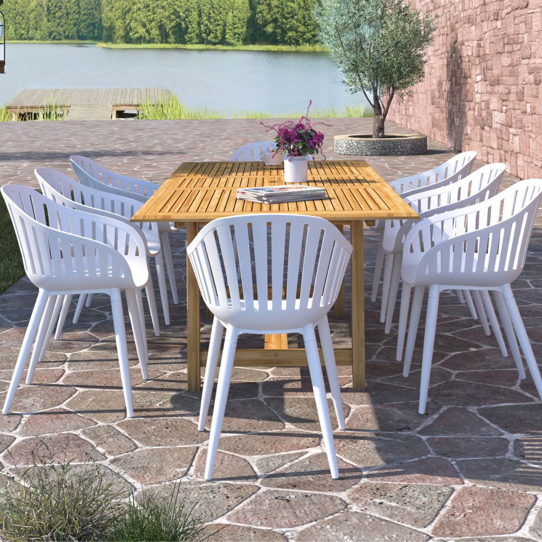 Amazonia Pipa 9-Piece Patio Dining Table Set | Certified Teak & Aluminium | Ideal for Outdoors and Indoors, White