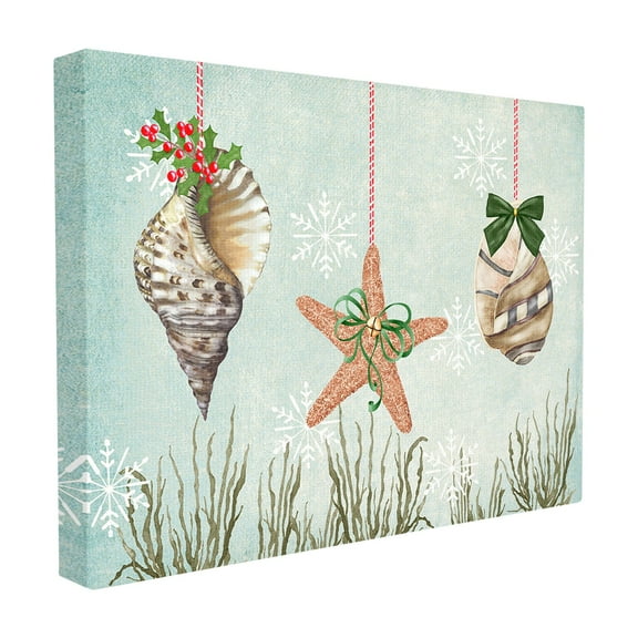 The Stupell Home Decor Collection Coastal Nautical Holiday Sea Shell Ornaments And Snowflakes Stretched Canvas Wall Art, 16 x 1.5 x 20