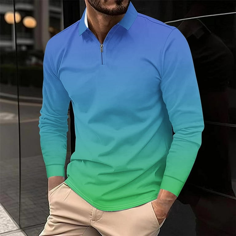 ZCFZJW Mens Casual Tie Dye Quarter Zip Polo Sweater Business